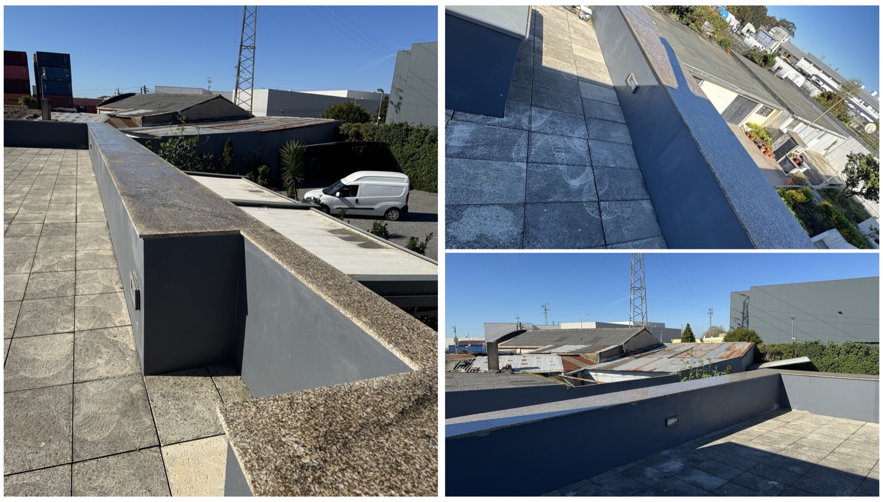Várias perspetivas da pintura de muros num terraço